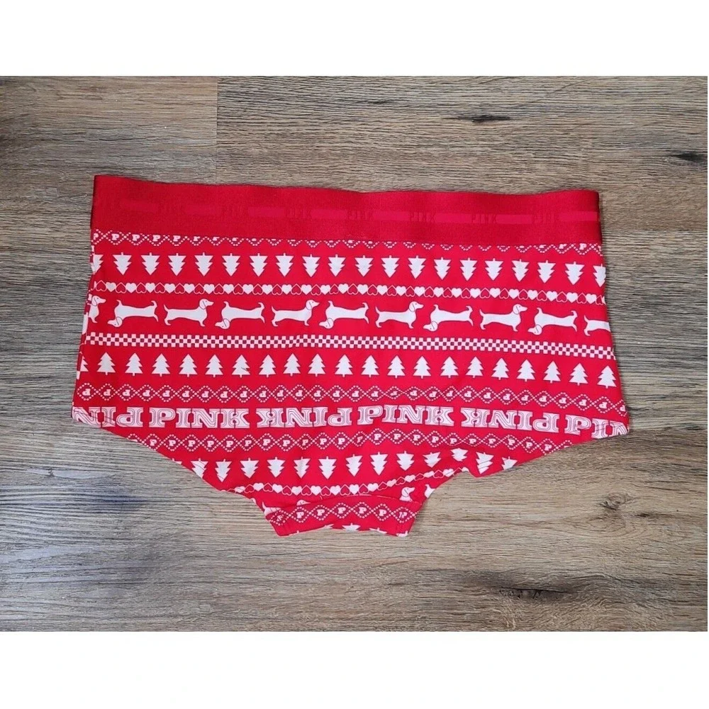 NWT Victoria's Secret Pink Christmas Red Dachshund Boyshort Panties